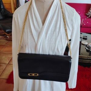 Vintage GUCCI Black Leather Clutch to Chain Shoulder Bag